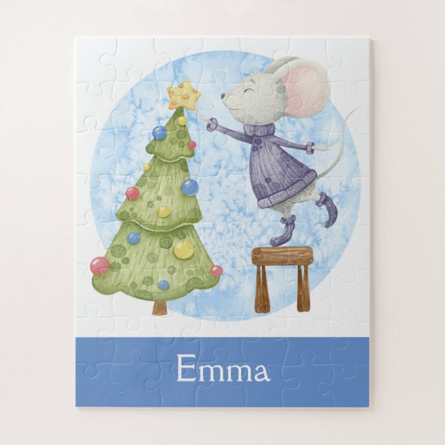 Cute Chrismas Mouse Decorating Custom Name Kids  Jigsaw Puzzle (Vertical)