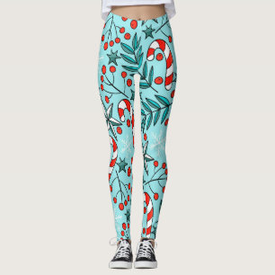 cute chrismas pattern blue leggings