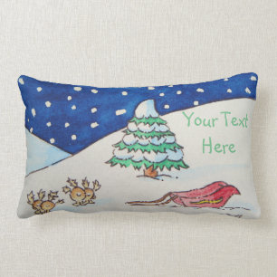Cute chrismas reindeer snow scene with sleigh lumbar pillow