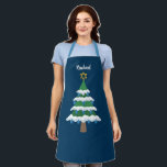 Cute Chrismukkah Hanukkah Christmas Tree Apron<br><div class="desc">This cute Chrismukkah apron gift features a green Christmas tree decorated with blue dreidel ornaments and a gold Jewish Star of David at the top for Hanukkah to combine the 2 holidays for a family that celebrates both. Personalize with your name in white.</div>