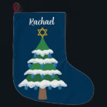 Cute Chrismukkah Hanukkah Dreidel Tree Large Christmas Stocking<br><div class="desc">This cute Chrismukkah stocking features a green Christmas tree decorated with blue dreidel ornaments and a gold Jewish Star of David at the top for Hanukkah to combine the 2 holidays for a family that celebrates both. Personalize with your name in white.</div>