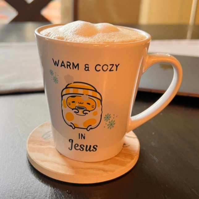 Cute Christian "Warm & Cozy in Jesus" with Kitty Latte Mug (Creator Uploaded)
