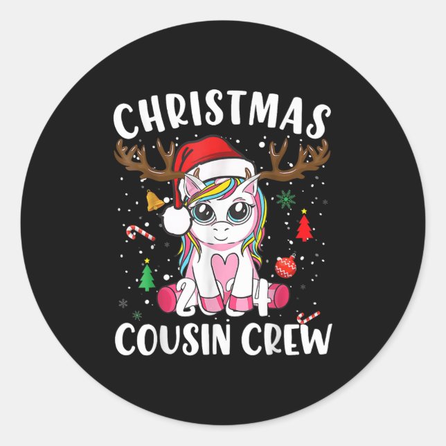 Cute Christmas 2024 Cousin Crew Xmas Lights Unicor Classic Round Sticker (Front)
