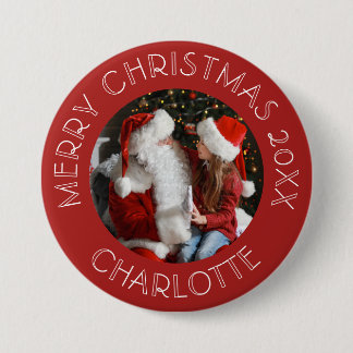 Cute Christmas 2025 Photo Santa Kids Name 3 Inch Round Button