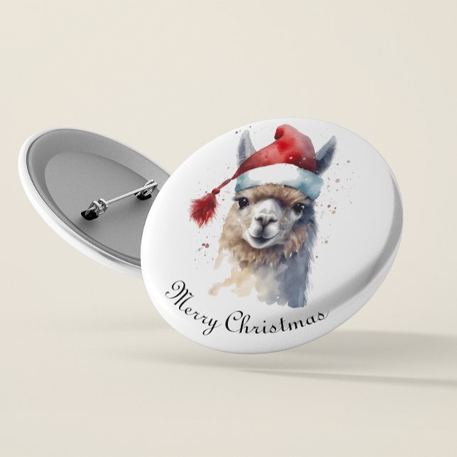 Cute Christmas Alpaca, custom 2 Inch Round Button (Creator Uploaded)