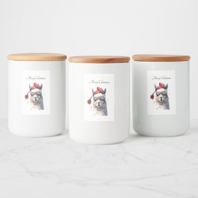 Cute Christmas Alpaca, custom Food Label (Bottles)
