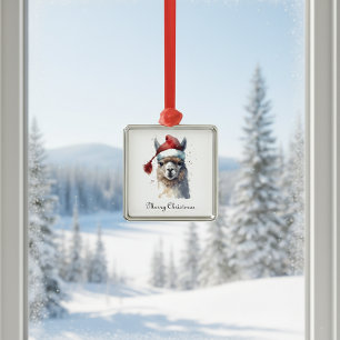 Cute Christmas Alpaca, custom Metal Ornament