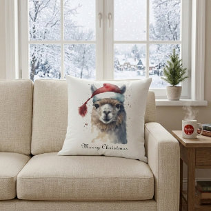 Cute Christmas Alpaca, custom Throw Pillow