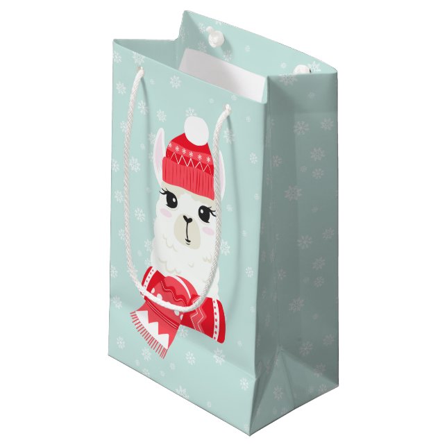 Cute Christmas Alpaca Small Gift Bag (Front Angled)