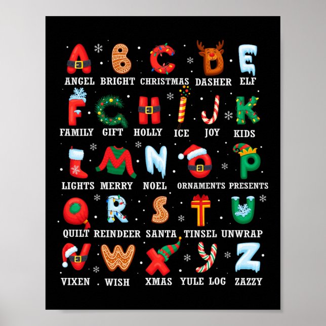Cute Christmas Alphabet Kindergarten Preschool Tea Poster (Front)