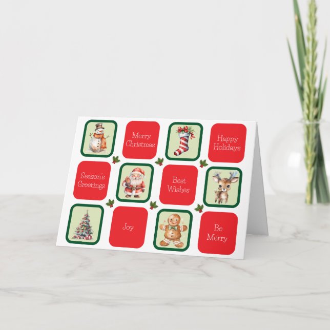 Cute Christmas and Holiday Wishes in Squares  Card (Front)