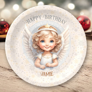 Cute Christmas Angel Birthday Paper Plates