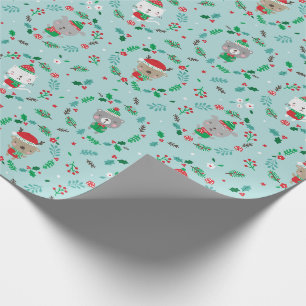 Cute Christmas Animal Wreaths blue Wrapping Paper
