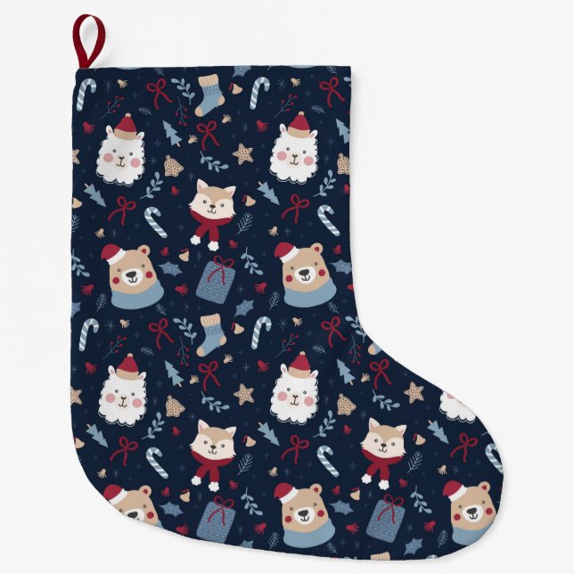 Cute Christmas Animals Large Christmas Stocking (Front)