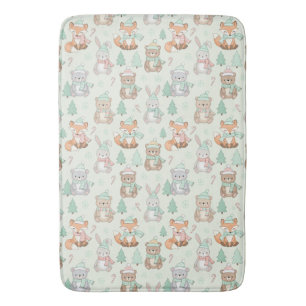 Cute Christmas Animals Seamless Pattern Bath Mat
