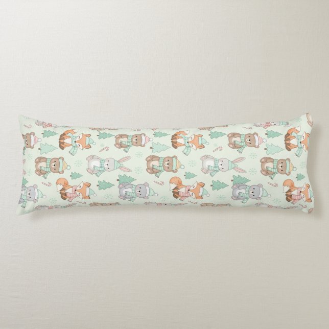 Cute Christmas Animals Seamless Pattern Body Pillow (Front)