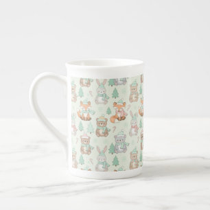 Cute Christmas Animals Seamless Pattern Bone China Mug