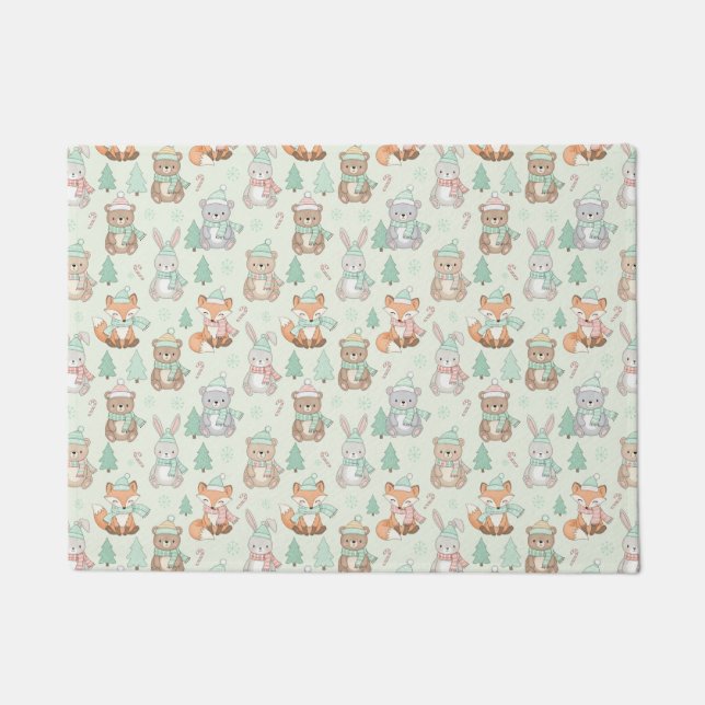 Cute Christmas Animals Seamless Pattern Doormat (Front)