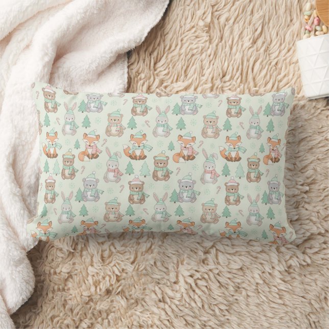Cute Christmas Animals Seamless Pattern Lumbar Pillow (Blanket)