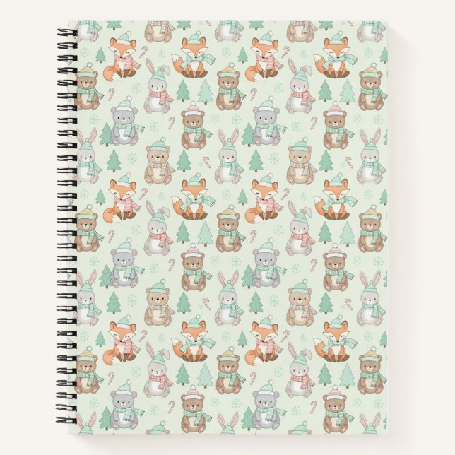 Cute Christmas Animals Seamless Pattern Notebook (Front)