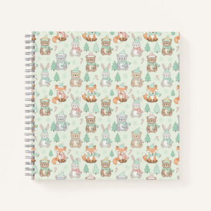 Cute Christmas Animals Seamless Pattern Notebook