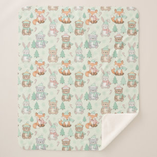 Cute Christmas Animals Seamless Pattern Sherpa Blanket