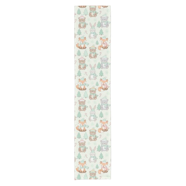 Cute Christmas Animals Seamless Pattern Short Table Runner (Front)