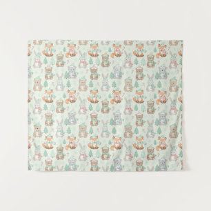 Cute Christmas Animals Seamless Pattern Tapestry