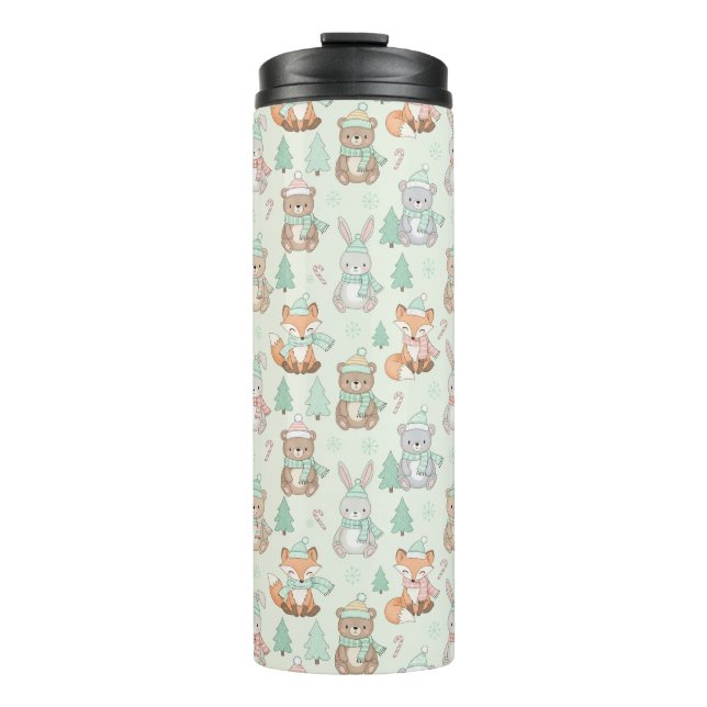 Cute Christmas Animals Seamless Pattern Thermal Tumbler (Front)