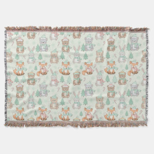 Cute Christmas Animals Seamless Pattern Throw Blanket