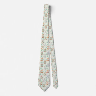 Cute Christmas Animals Seamless Pattern Tie