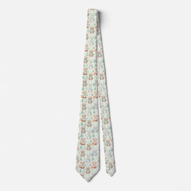 Cute Christmas Animals Seamless Pattern Tie (Front)