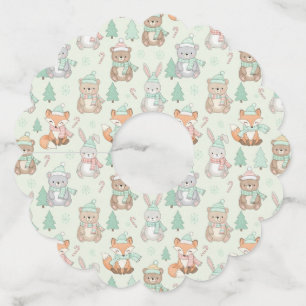 Cute Christmas Animals Seamless Pattern Wine Glass Tag