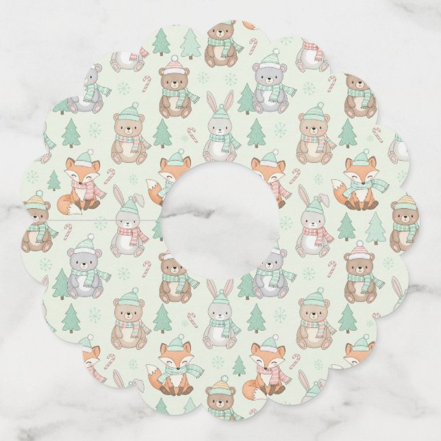 Cute Christmas Animals Seamless Pattern Wine Glass Tag (Front)