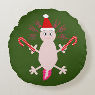 Cute Christmas Axolotl Custom Double Sided Round Pillow