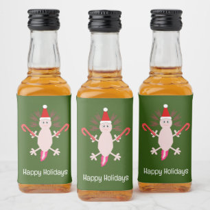 Cute Christmas Axolotl Custom Liquor Bottle Label