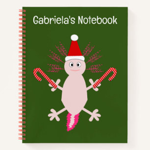 Cute Christmas Axolotl Custom Name Notebook