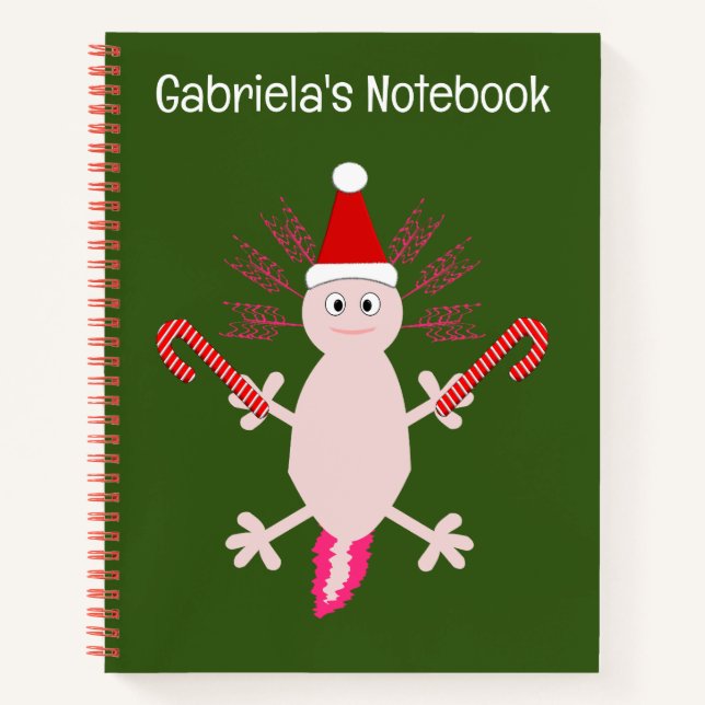 Cute Christmas Axolotl Custom Name Notebook (Front)