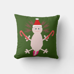 Cute Christmas Axolotl Double Sided Throw Pillow
