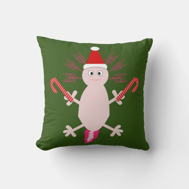 Cute Christmas Axolotl Double Sided Throw Pillow (Front)