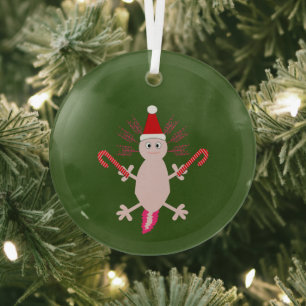 Cute Christmas Axolotl Glass Ornament