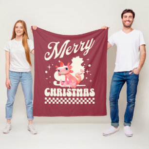 Cute Christmas Axolotl Merry Christmas Fleece Blanket