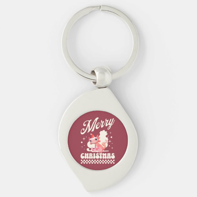 Cute Christmas Axolotl Merry Christmas  Keychain (Front)