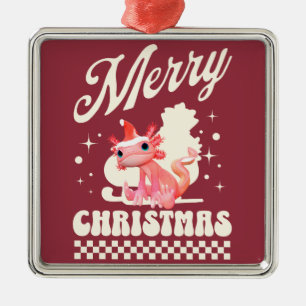 Cute Christmas Axolotl Merry Christmas Metal Ornament