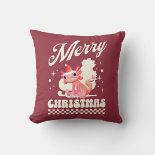 Cute Christmas Axolotl Merry Christmas Throw Pillow