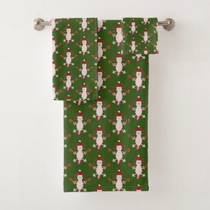 Cute Christmas Axolotl Patterned Bath Towel Set