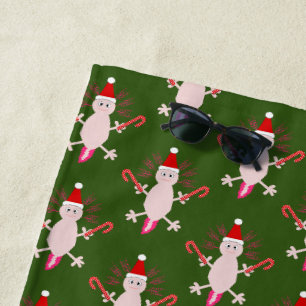 Cute Christmas Axolotl Patterned Beach Towel