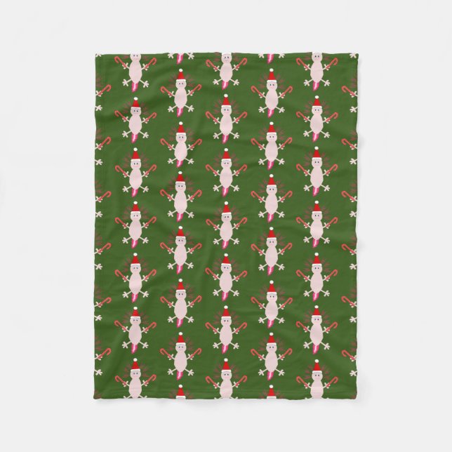 Cute Christmas Axolotl Patterned Fleece Blanket (Front)