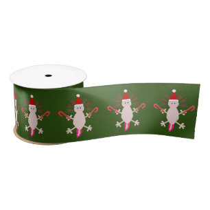 Cute Christmas Axolotl Patterned Satin Ribbon