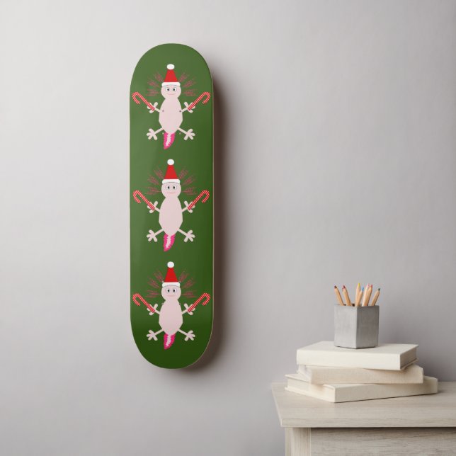 Cute Christmas Axolotl Skateboard (Wall Art)